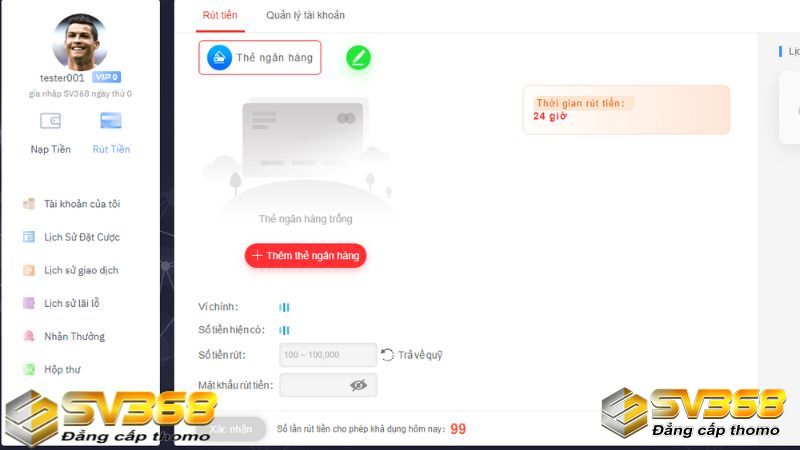Các bước rút tiền SV368 cực đơn giản
