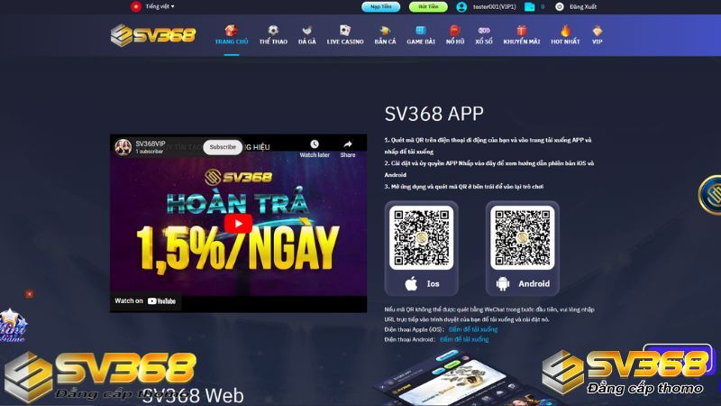 Quét mã để tải app SV368